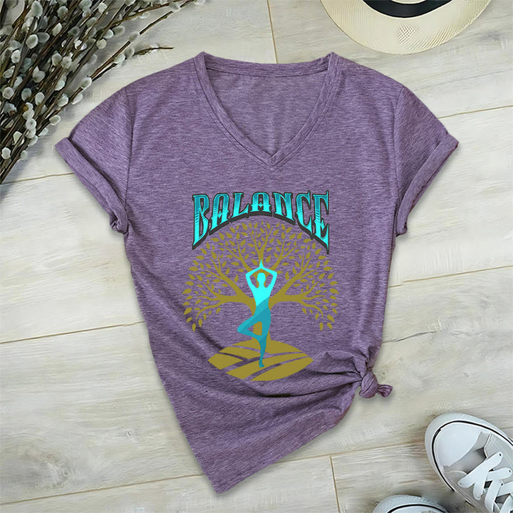 Maglietta da donna con scollo a V Olivenorma Tree Pose Yoga Lady Balance Word Spiritual - image 36