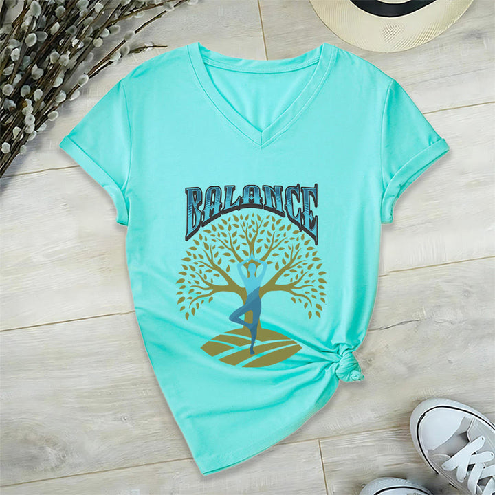 Maglietta da donna con scollo a V Olivenorma Tree Pose Yoga Lady Balance Word Spiritual - image 15