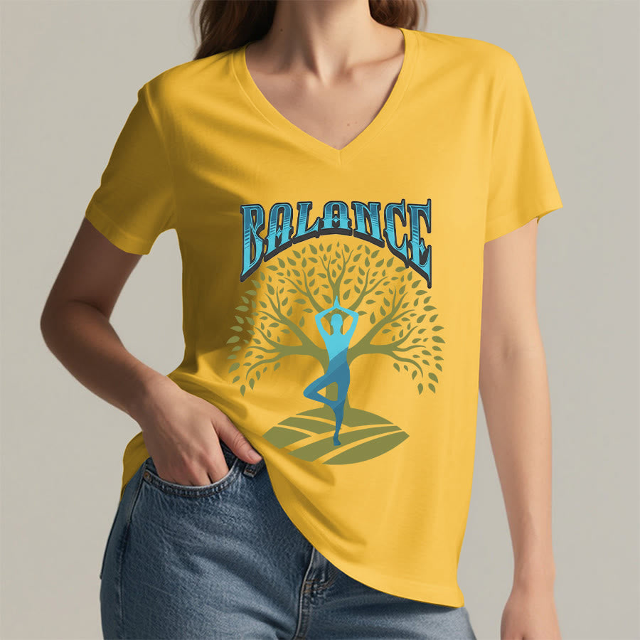 Maglietta da donna con scollo a V Olivenorma Tree Pose Yoga Lady Balance Word Spiritual - image 32