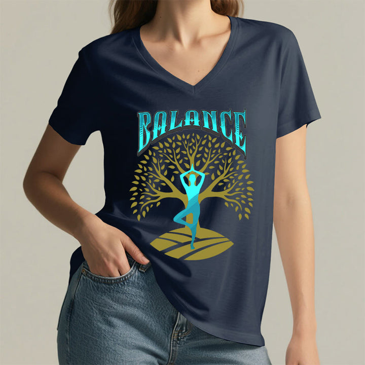 Maglietta da donna con scollo a V Olivenorma Tree Pose Yoga Lady Balance Word Spiritual - image 26