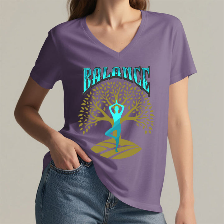 Maglietta da donna con scollo a V Olivenorma Tree Pose Yoga Lady Balance Word Spiritual - image 38