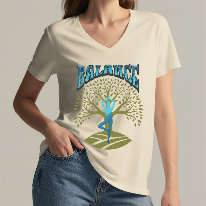 Maglietta da donna con scollo a V Olivenorma Tree Pose Yoga Lady Balance Word Spiritual - image 11