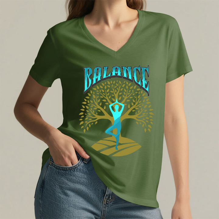 Maglietta da donna con scollo a V Olivenorma Tree Pose Yoga Lady Balance Word Spiritual - image 8