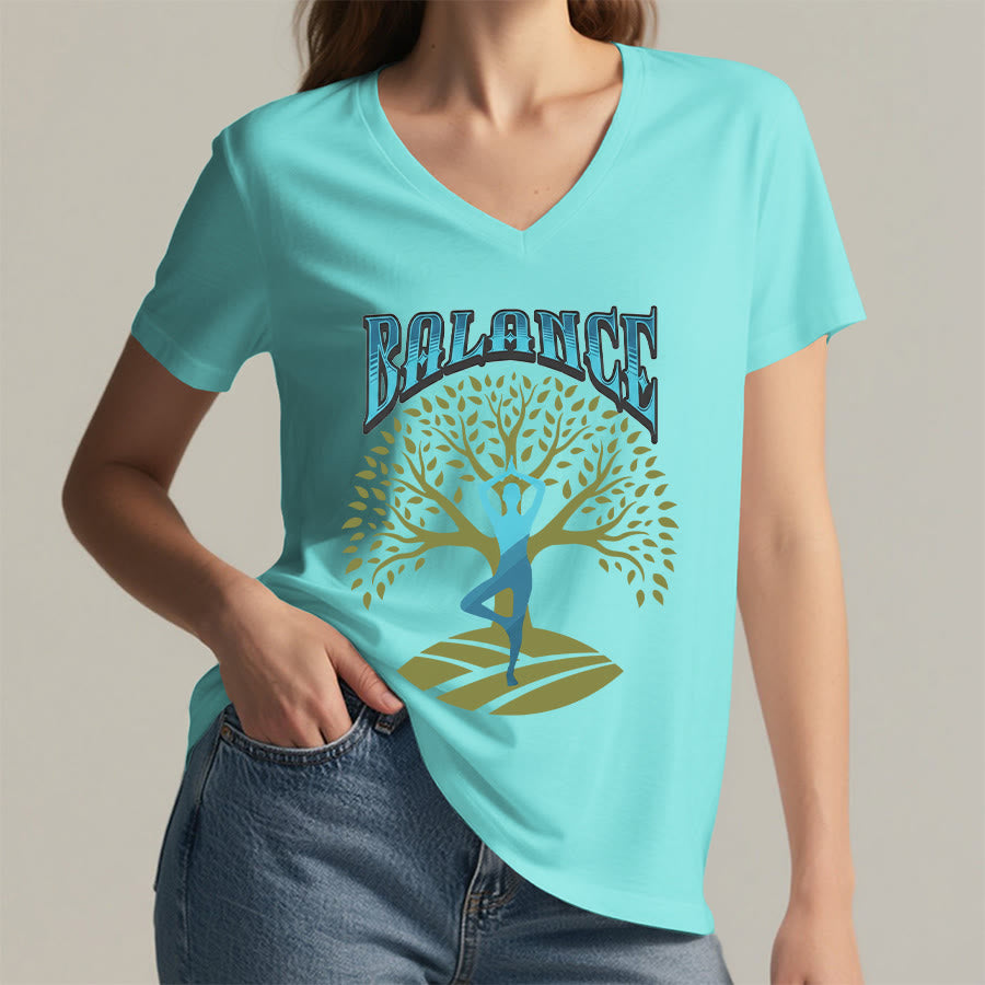 Maglietta da donna con scollo a V Olivenorma Tree Pose Yoga Lady Balance Word Spiritual - image 17