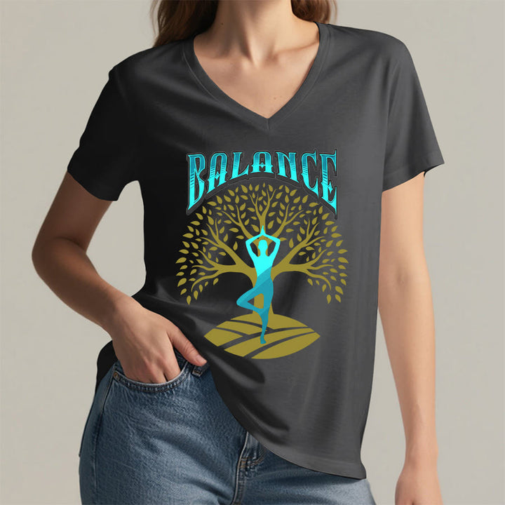 Maglietta da donna con scollo a V Olivenorma Tree Pose Yoga Lady Balance Word Spiritual - image 23