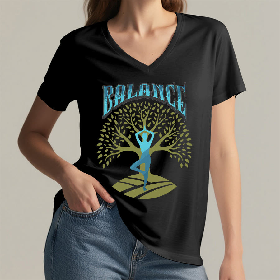 Maglietta da donna con scollo a V Olivenorma Tree Pose Yoga Lady Balance Word Spiritual - image 20
