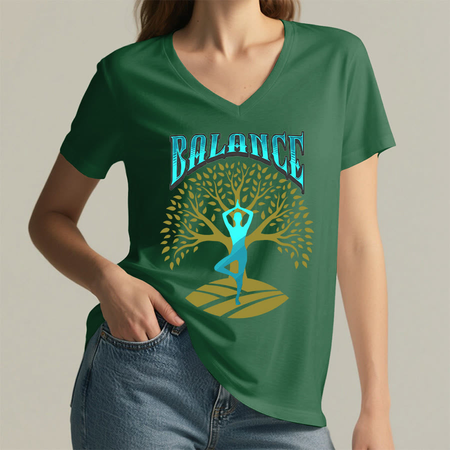 Maglietta da donna con scollo a V Olivenorma Tree Pose Yoga Lady Balance Word Spiritual - image 5