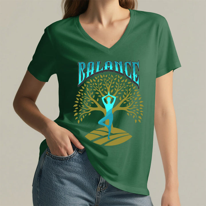 Maglietta da donna con scollo a V Olivenorma Tree Pose Yoga Lady Balance Word Spiritual - image 5
