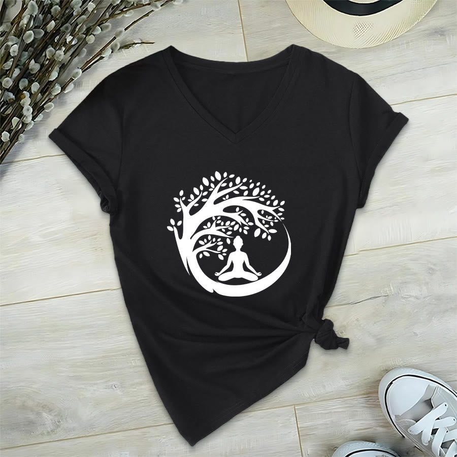 Maglietta da donna con scollo a V Olivenorma Enso Circle Tree Branch Meditation Silhouette Graphic. - Nero - 2XL - image 18