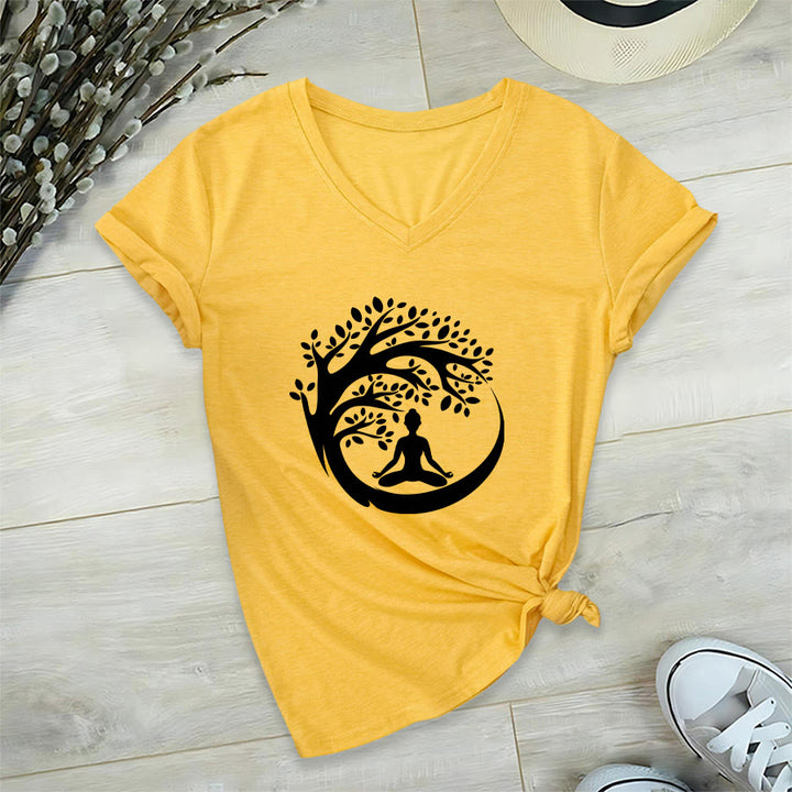 Maglietta da donna con scollo a V Olivenorma Enso Circle Tree Branch Meditation Silhouette Graphic. - Giallo - 2XL - image 30