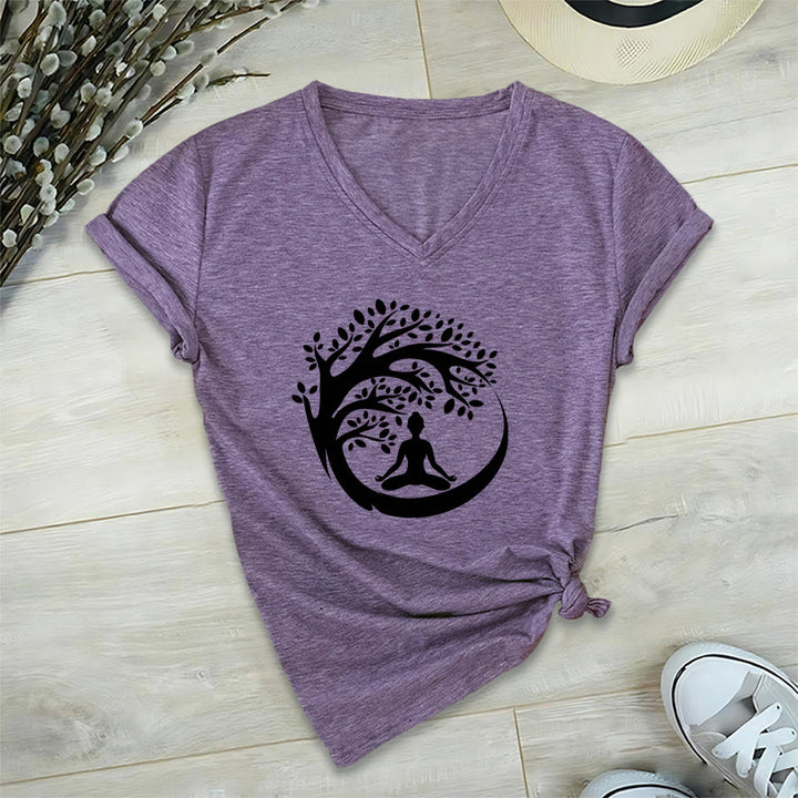 Maglietta da donna con scollo a V Olivenorma Enso Circle Tree Branch Meditation Silhouette Graphic. - Viola - 2XL - image 36