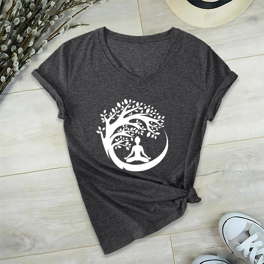 Maglietta da donna con scollo a V Olivenorma Enso Circle Tree Branch Meditation Silhouette Graphic. - Grigio - 2XL - image 21