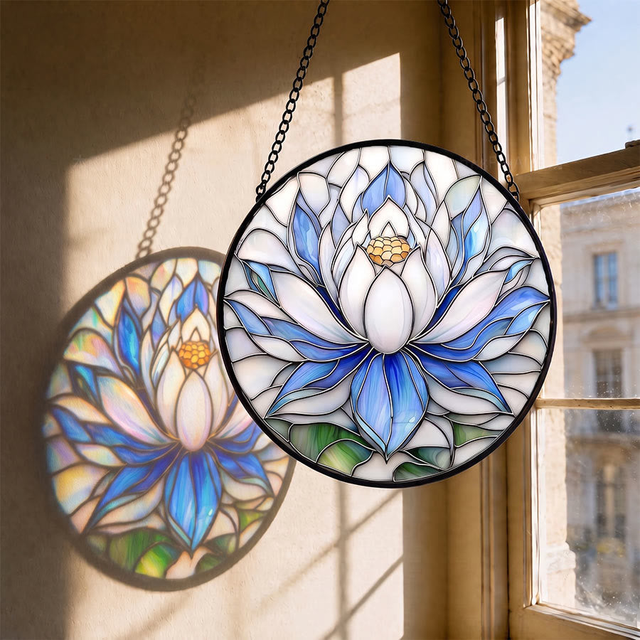 Olivenorma rotondo 2D con mosaico di loto blu e bianco in vetro colorato - 30 cm * 30 cm - image 0