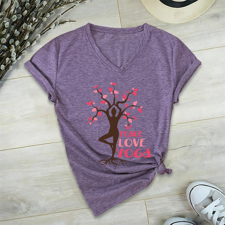Maglietta da donna con scollo a V Olivenorma Peace Love Yoga Tree Pose Tree Of Life Graphic - image 36