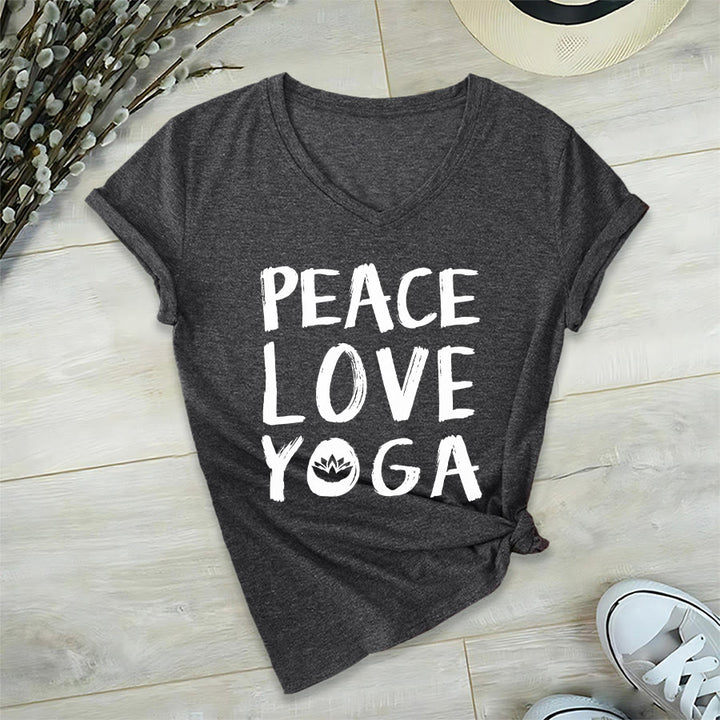 T-shirt da donna con scollo a V Olivenorma Peace Love Lotus Yoga con grafica e testo. - Grigio - 2XL - image 21