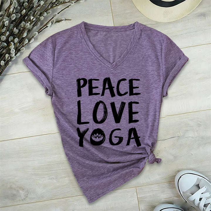 T-shirt da donna con scollo a V Olivenorma Peace Love Lotus Yoga con grafica e testo. - Viola - 2XL - image 36