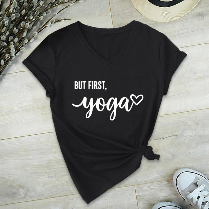Olivenorma But First Yoga Heart Accent Cursive Text Graphic Women's V Neck T-Shirt - Nero - 2XL - image 18