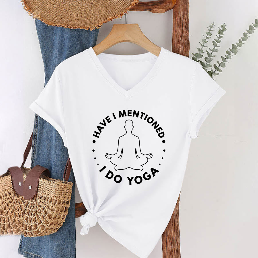 Olivenorma Have I Mentioned I Do Yoga Circular Meditation Figure Graphic Women's V Neck T-Shirt - Bianco - 2XL - image 25