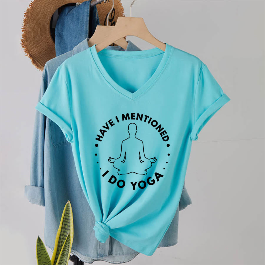 Olivenorma Have I Mentioned I Do Yoga Circular Meditation Figure Graphic Women's V Neck T-Shirt - Lago Blu - 2XL - image 16