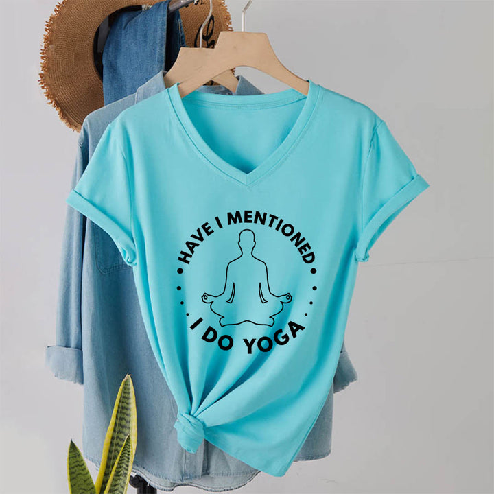 Olivenorma Have I Mentioned I Do Yoga Circular Meditation Figure Graphic Women's V Neck T-Shirt - Lago Blu - 2XL - image 16