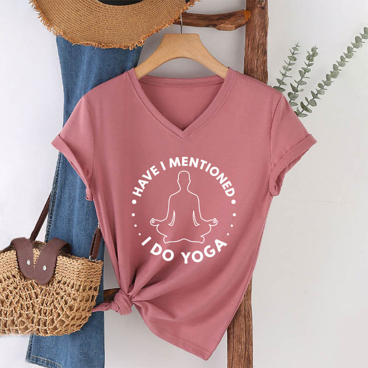 Olivenorma Have I Mentioned I Do Yoga Circular Meditation Figure Graphic Women's V Neck T-Shirt - Rosa - 2XL - image 13