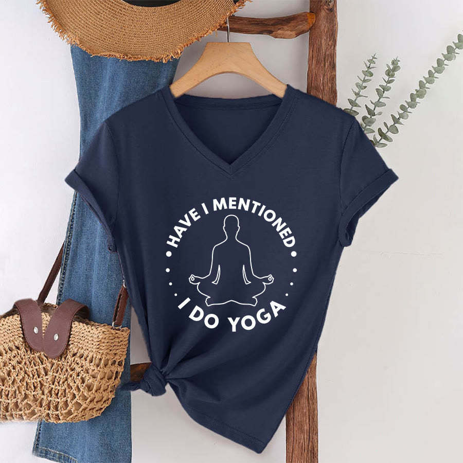 Olivenorma Have I Mentioned I Do Yoga Circular Meditation Figure Graphic Women's V Neck T-Shirt - Blu navy - 2XL - image 4