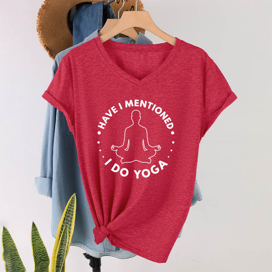 Olivenorma Have I Mentioned I Do Yoga Circular Meditation Figure Graphic Women's V Neck T-Shirt - Rosso - 2XL - image 28