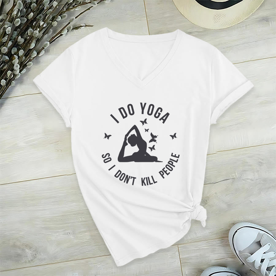 Maglietta da donna con scollo a V Olivenorma con scritta divertente "I Do Yoga Butterfly Crescent Text Graphic". - Bianco - 2XL - image 24