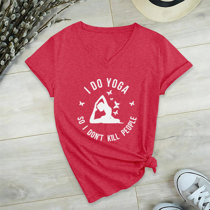 Maglietta da donna con scollo a V Olivenorma con scritta divertente "I Do Yoga Butterfly Crescent Text Graphic". - Rosso - 2XL - image 30