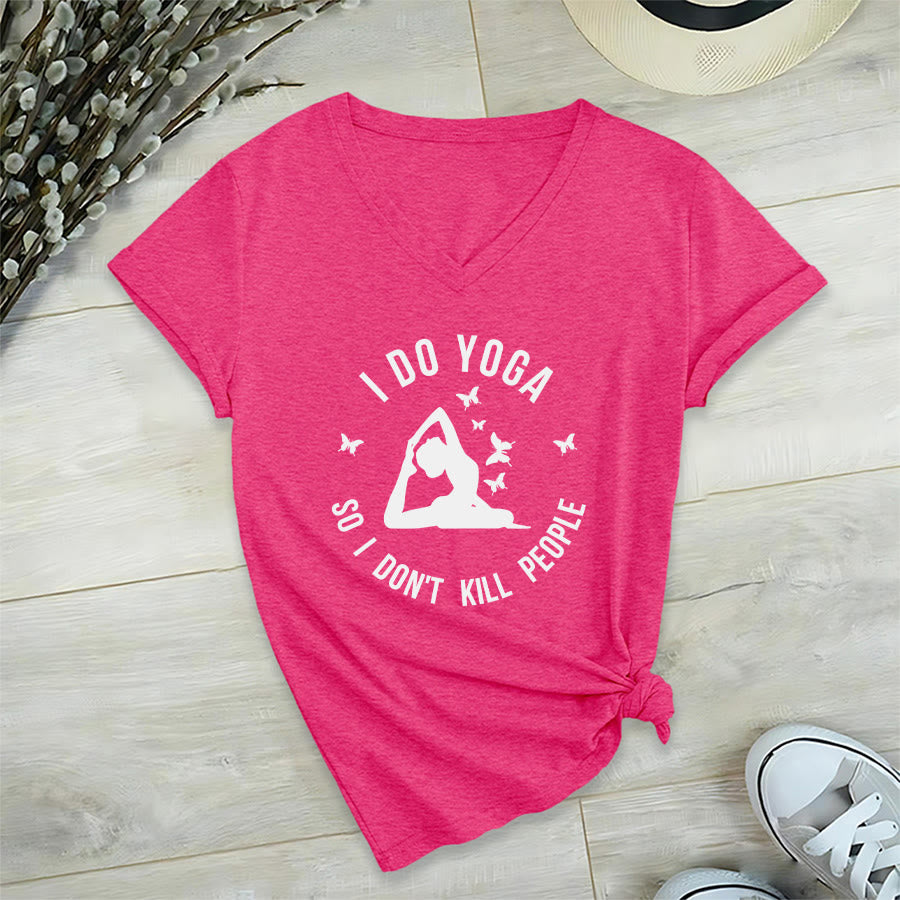 Maglietta da donna con scollo a V Olivenorma con scritta divertente "I Do Yoga Butterfly Crescent Text Graphic". - Rosso rosa - 2XL - image 36