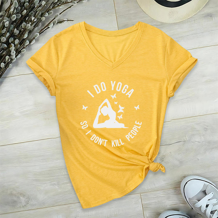 Maglietta da donna con scollo a V Olivenorma con scritta divertente "I Do Yoga Butterfly Crescent Text Graphic". - Giallo - 2XL - image 33