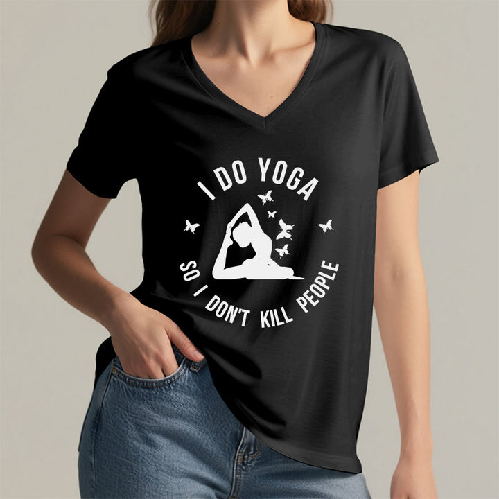 Maglietta da donna con scollo a V Olivenorma con scritta divertente "I Do Yoga Butterfly Crescent Text Graphic". - image 5