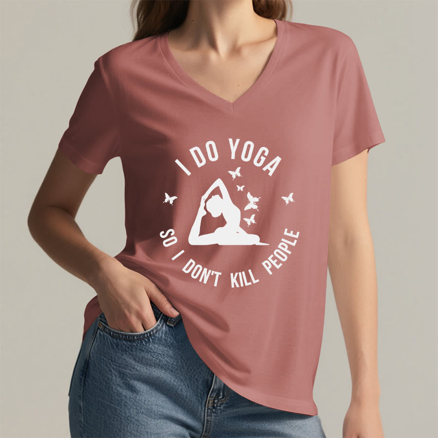 Maglietta da donna con scollo a V Olivenorma con scritta divertente "I Do Yoga Butterfly Crescent Text Graphic". - image 17