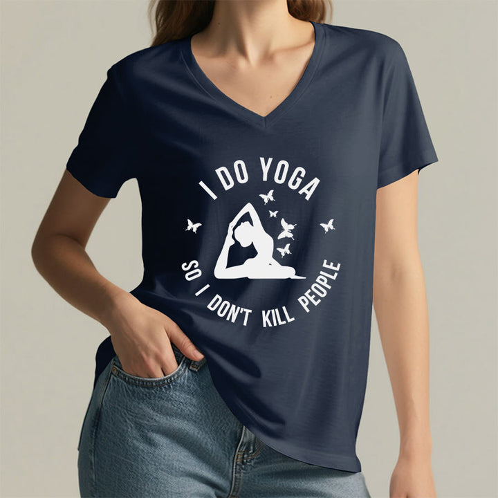 Maglietta da donna con scollo a V Olivenorma con scritta divertente "I Do Yoga Butterfly Crescent Text Graphic". - image 29