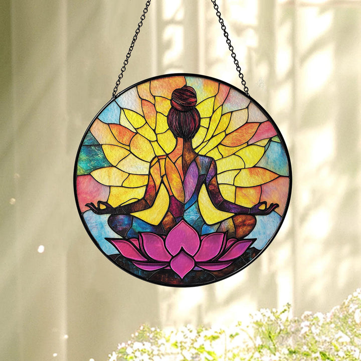 Olivenorma Yoga Meditazione Acchiappasole in vetro colorato a forma di loto - 30 cm - image 0