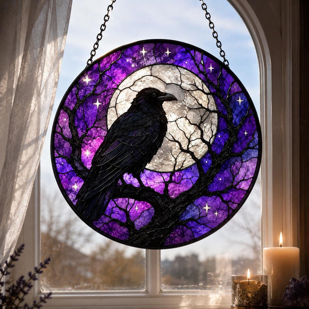 Acchiappasole in vetro colorato Olivenorma Raven Moon - 30 cm - image 0