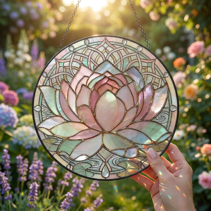 Acchiappasole in vetro colorato con fiore di loto Olivenorma - 30 cm - image 0