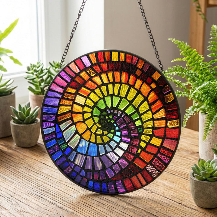 Olivenorma - Acchiappasole astratto con conchiglia arcobaleno in vetro colorato - 30 cm - image 0