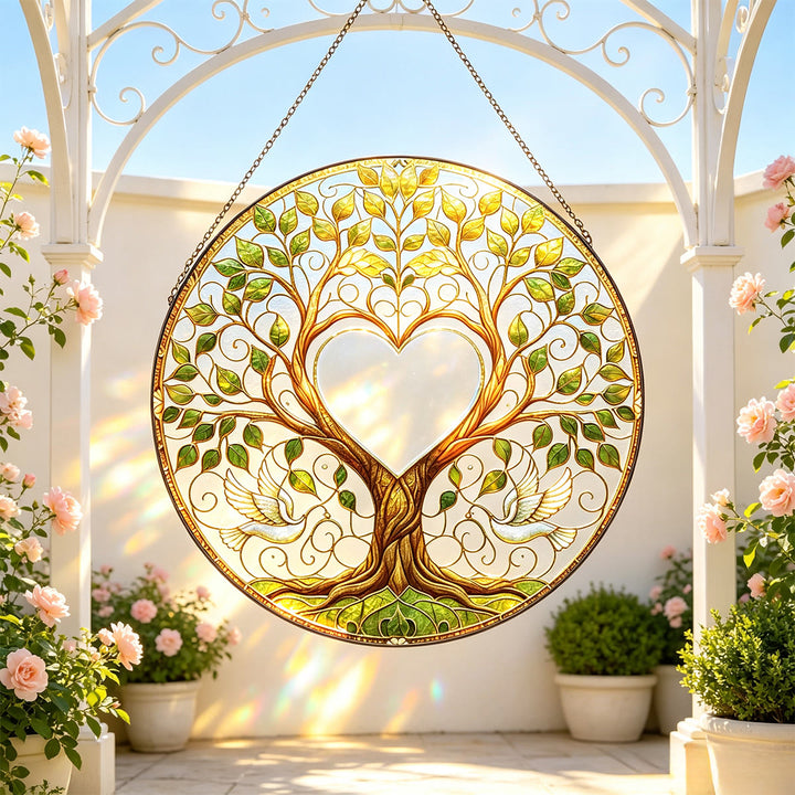 Acchiappasole in vetro colorato "Albero della Vita Verde" Olivenorma Heart Center - 30 cm - image 0