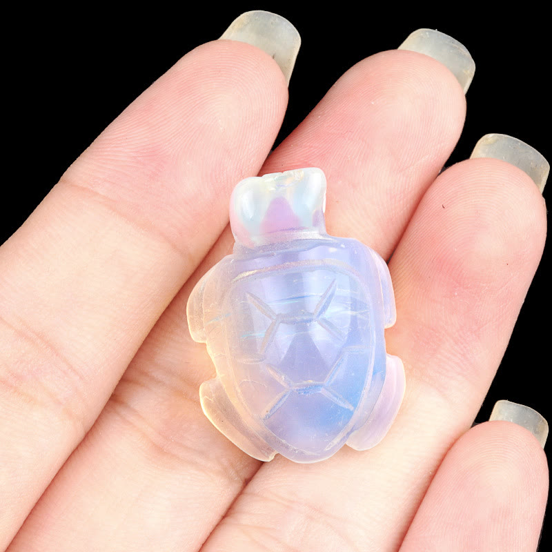 Scultura a forma di tartaruga in cristallo naturale Olivenorma, decorazione con pietre preziose e biglietto di auguri. - Opalite - Con carta - image 11