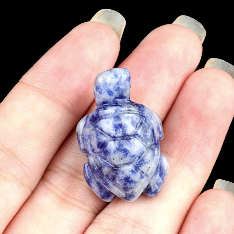 Scultura a forma di tartaruga in cristallo naturale Olivenorma, decorazione con pietre preziose e biglietto di auguri. - Sodalite - Con carta - image 15