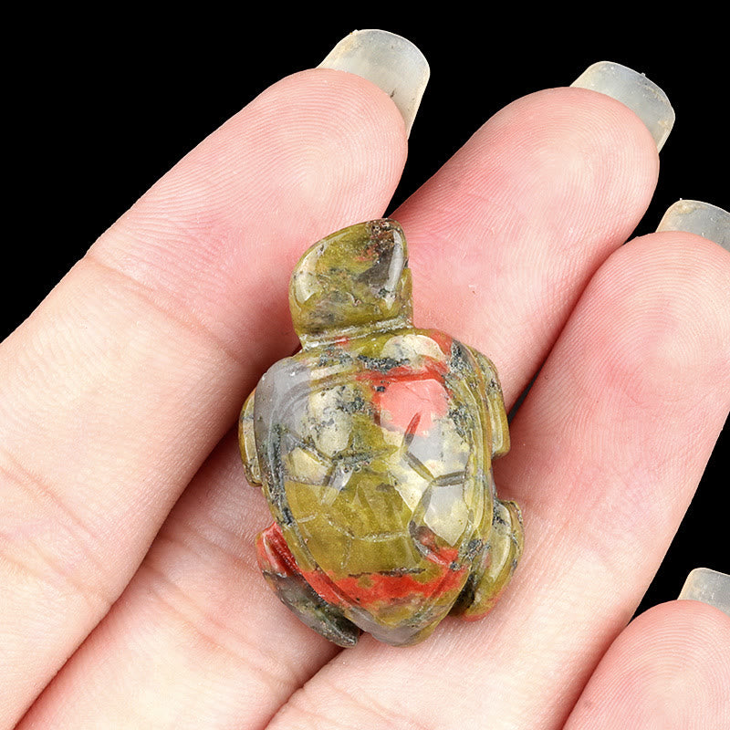 Scultura a forma di tartaruga in cristallo naturale Olivenorma, decorazione con pietre preziose e biglietto di auguri. - Unakite - Con carta - image 25