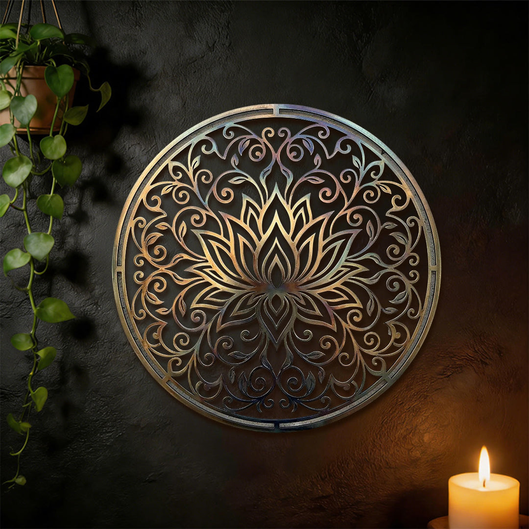 Decorazione murale in metallo 2D Olivenorma Lotus Mandala Hollow Vine - image 5