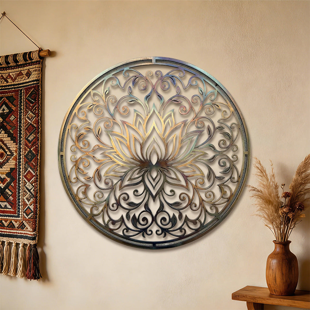 Decorazione murale in metallo 2D Olivenorma Lotus Mandala Hollow Vine - image 2