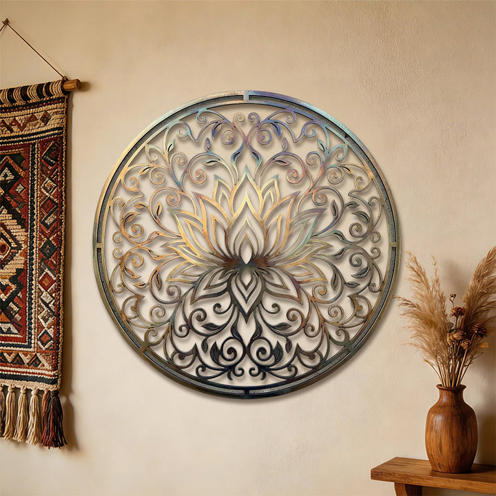 Decorazione murale in metallo 2D Olivenorma Lotus Mandala Hollow Vine - image 2