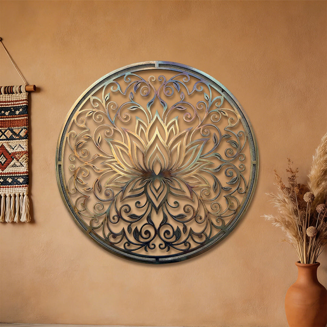 Decorazione murale in metallo 2D Olivenorma Lotus Mandala Hollow Vine - image 3