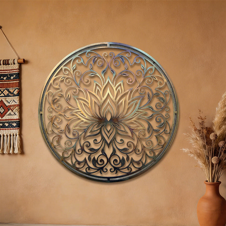 Decorazione murale in metallo 2D Olivenorma Lotus Mandala Hollow Vine - image 3