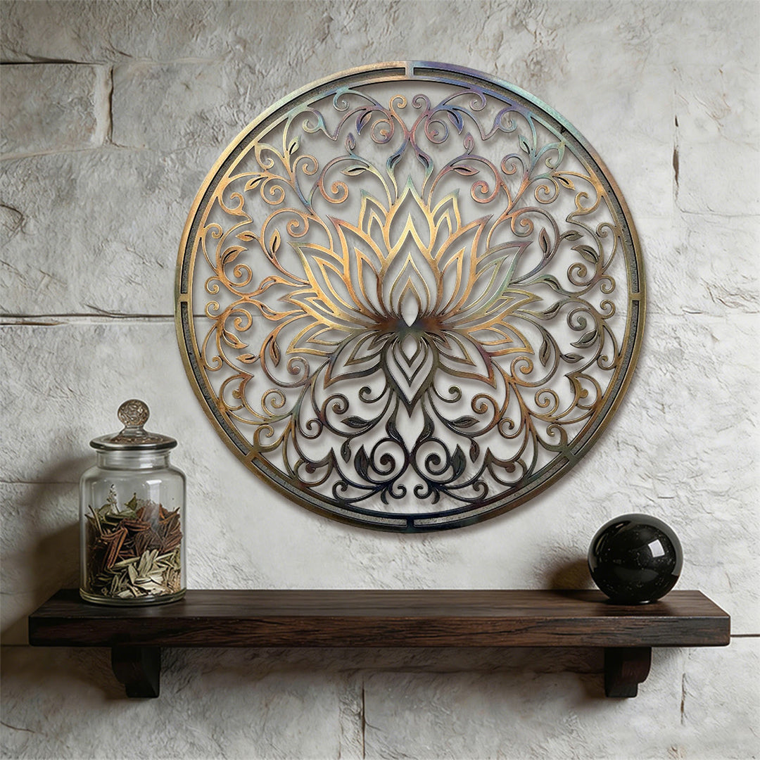Decorazione murale in metallo 2D Olivenorma Lotus Mandala Hollow Vine - image 1