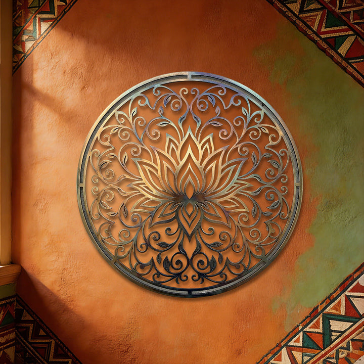 Decorazione murale in metallo 2D Olivenorma Lotus Mandala Hollow Vine - image 4