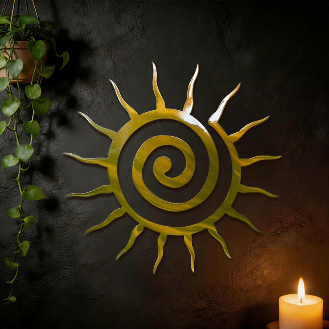 Decorazione da parete in metallo 2D Olivenorma con spirale dorata e raggi di sole. - image 4